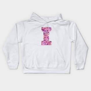 Pink Floral Letter I Kids Hoodie